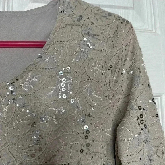 Tanjay Sequined Shirt 3/4 Length Sleeves Grey Size Small - Picture 3 of 15